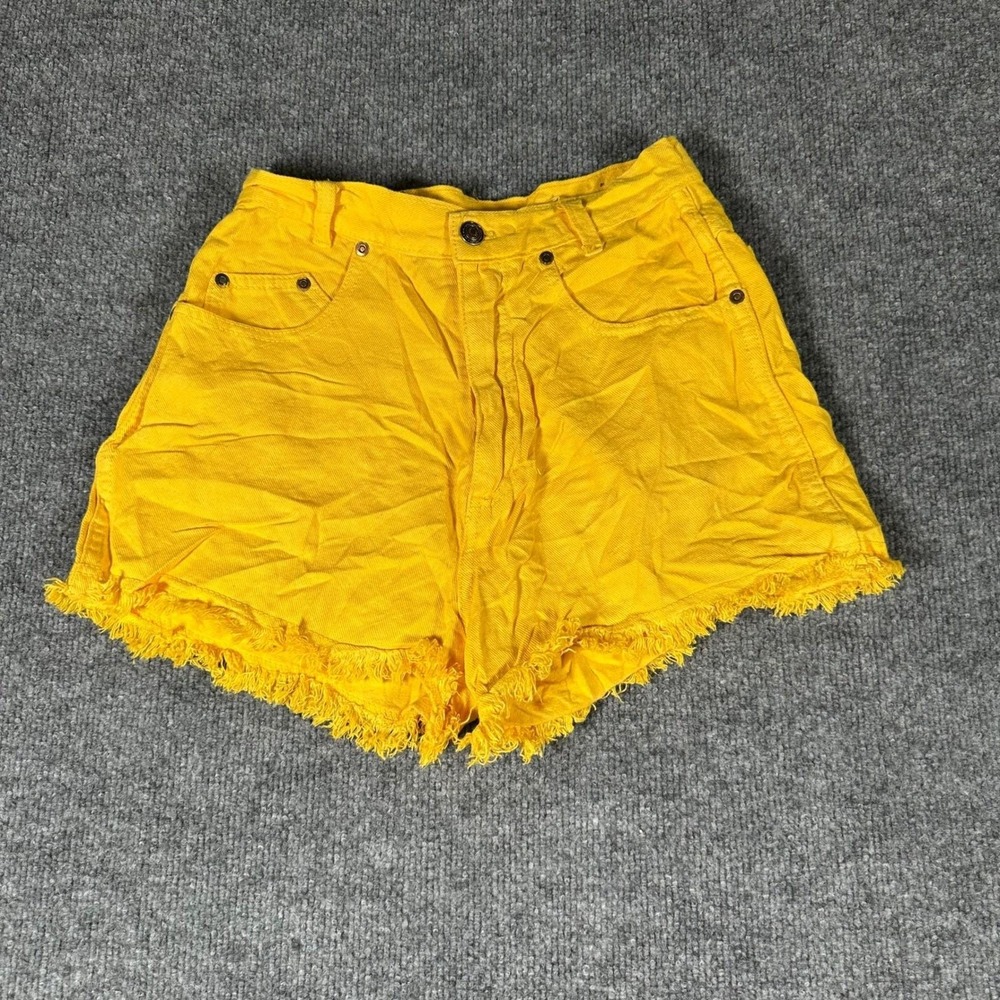 Michael G Shorts Womens Size 7 Yellow High Waisted Frayed Hem Denim USA Made